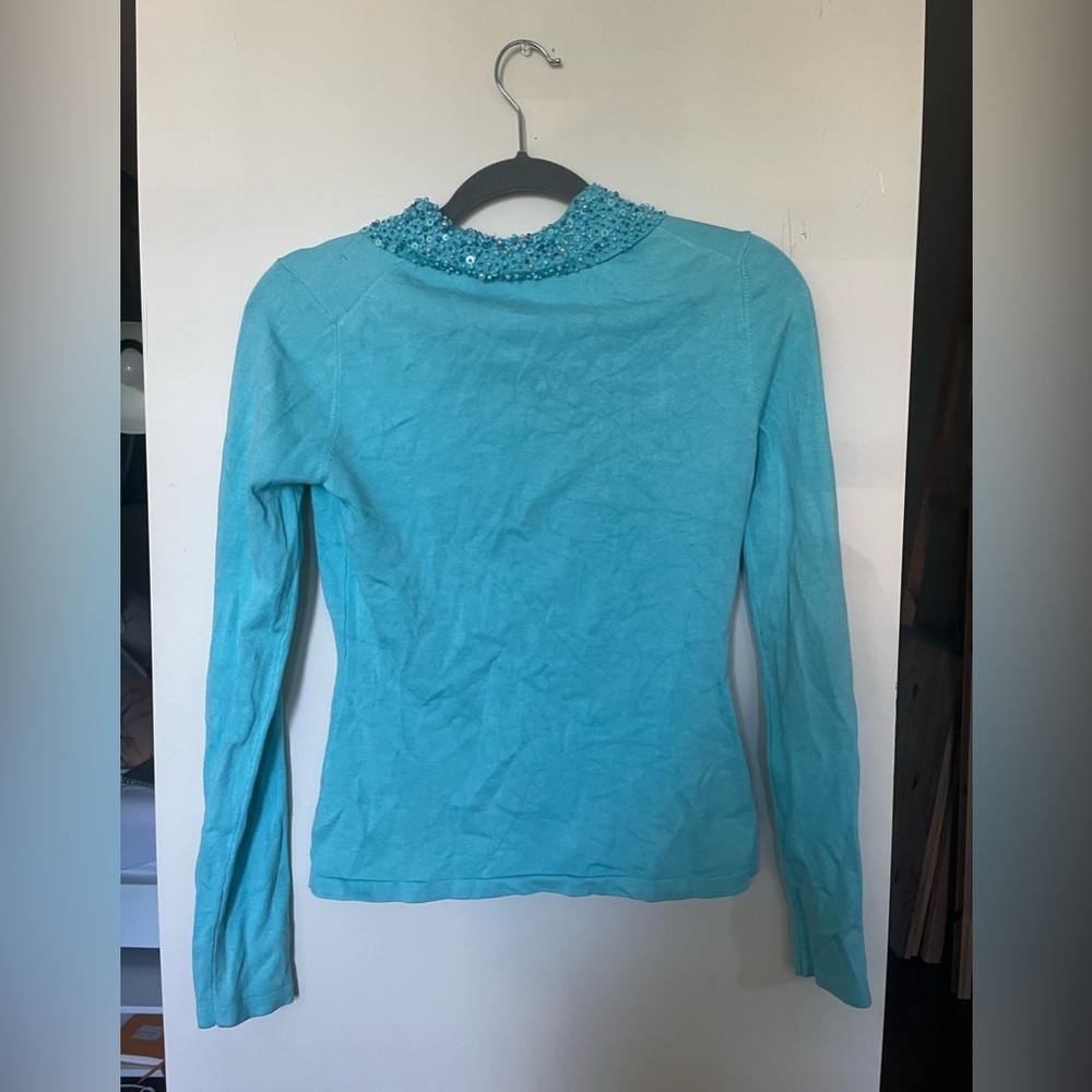Vintage Cache Turquoise Silk Blend beaded top - Picture 4 of 4